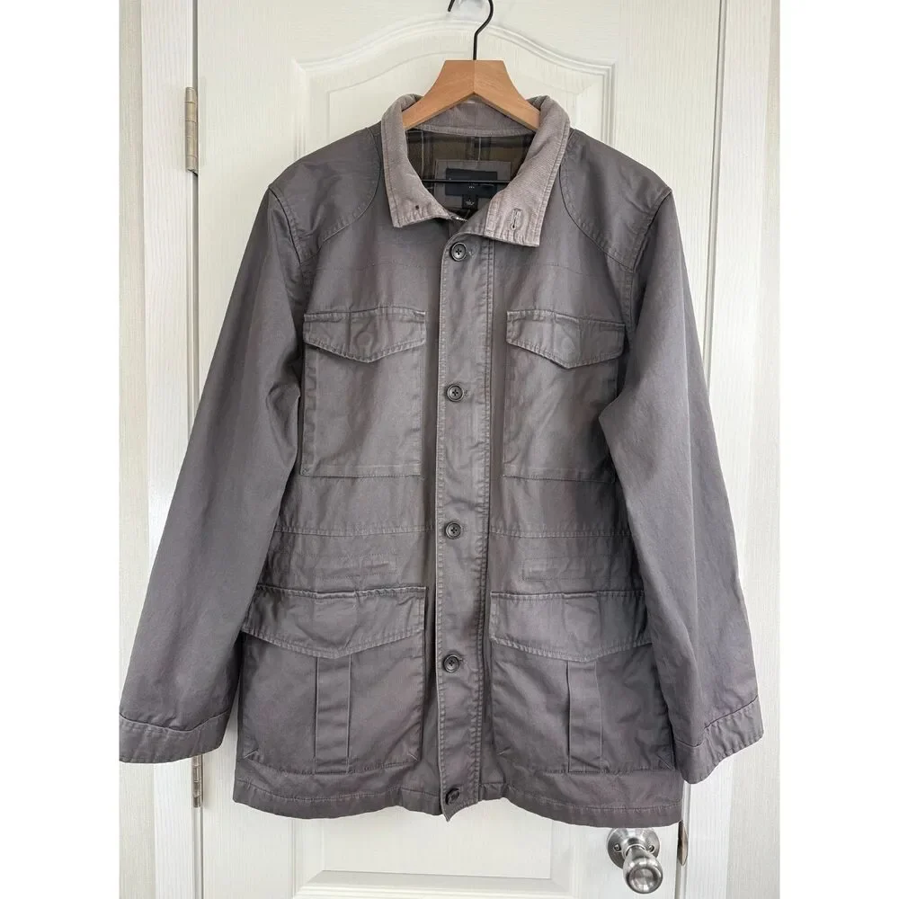 Banana Republic Gray Flannel Lined Field Military Utility Safari Jacket Men's L